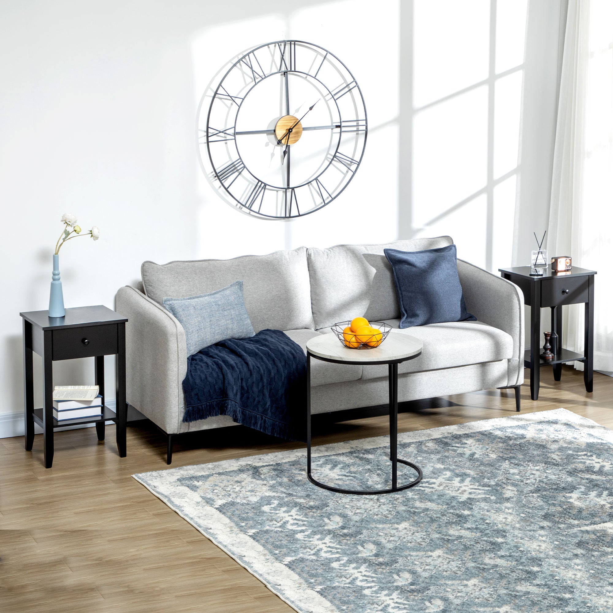 HOMCOM Side Table Set of 2, End Tables with Drawer and Bottom Shelf, 2-tier Nightstand for Bedroom, Living Room, Black