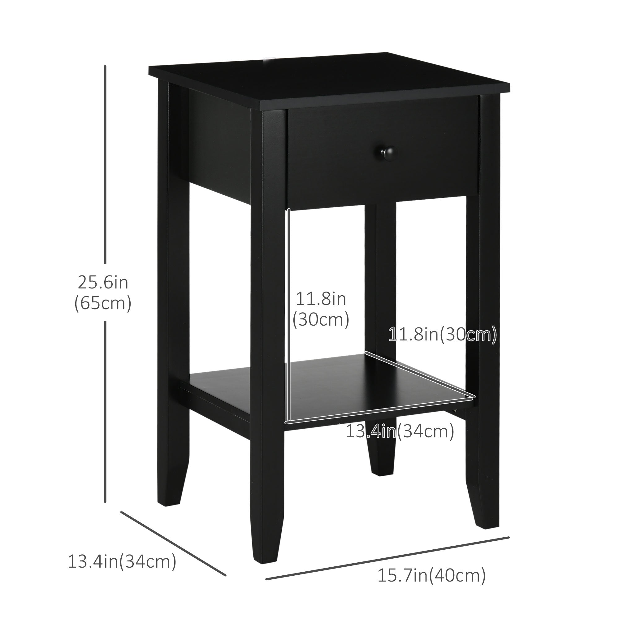 HOMCOM Side Table Set of 2, End Tables with Drawer and Bottom Shelf, 2-tier Nightstand for Bedroom, Living Room, Black