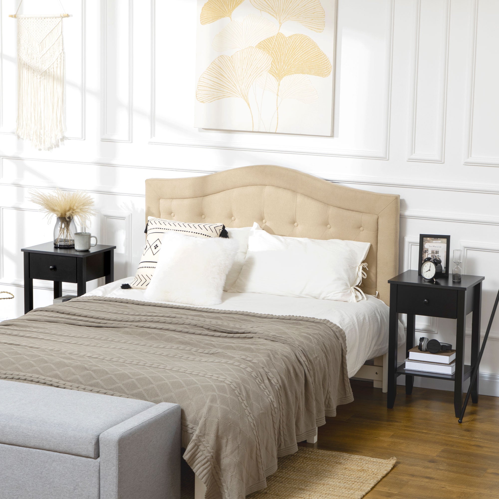 HOMCOM Side Table Set of 2, End Tables with Drawer and Bottom Shelf, 2-tier Nightstand for Bedroom, Living Room, Black