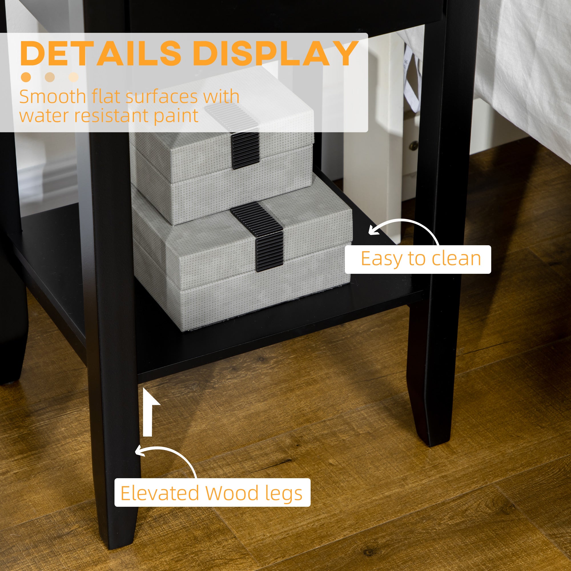 HOMCOM Side Table Set of 2, End Tables with Drawer and Bottom Shelf, 2-tier Nightstand for Bedroom, Living Room, Black