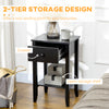 HOMCOM Side Table Set of 2, End Tables with Drawer and Bottom Shelf, 2-tier Nightstand for Bedroom, Living Room, Black