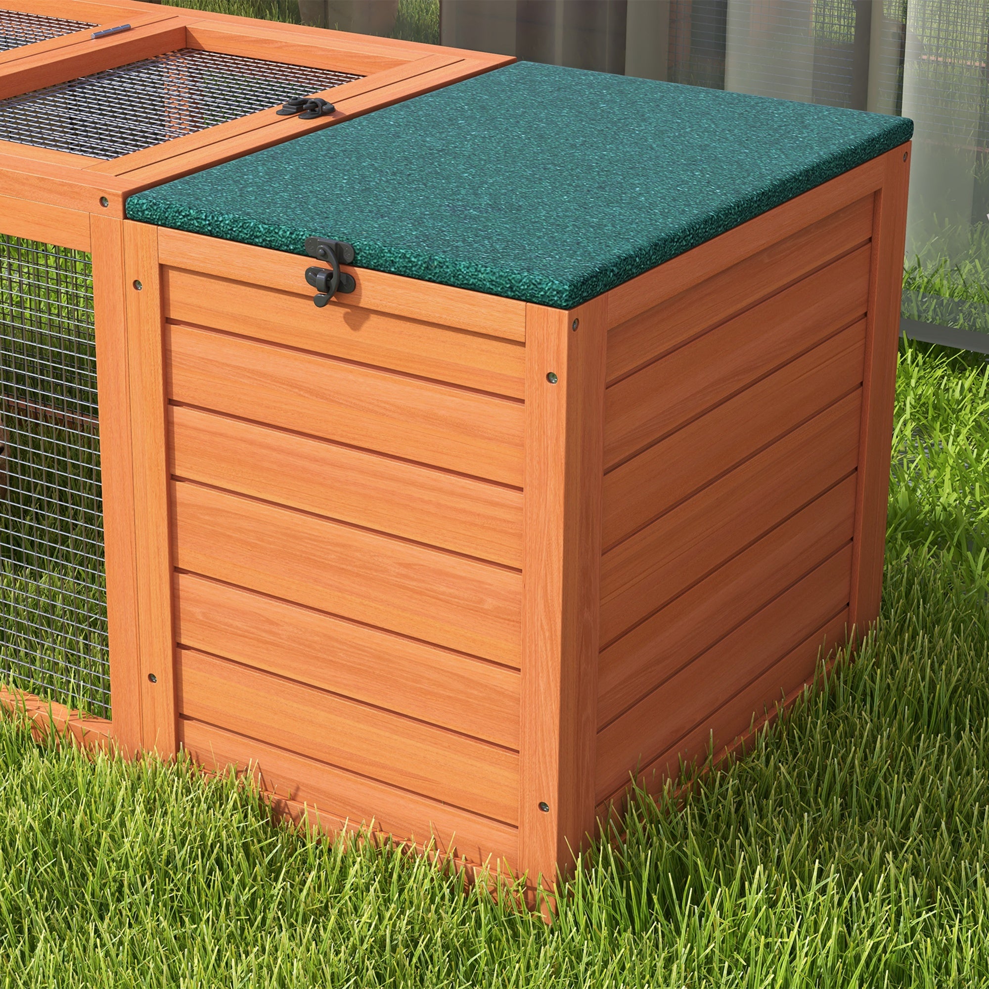 PawHut Rabbit Bunny Hutch Indoor Outdoor, Wooden Small Animal Cage Guinea Pig House with Double Main House, Openable Tops, Asphalt Roofs, 55" x 20.5" x 18", Orange