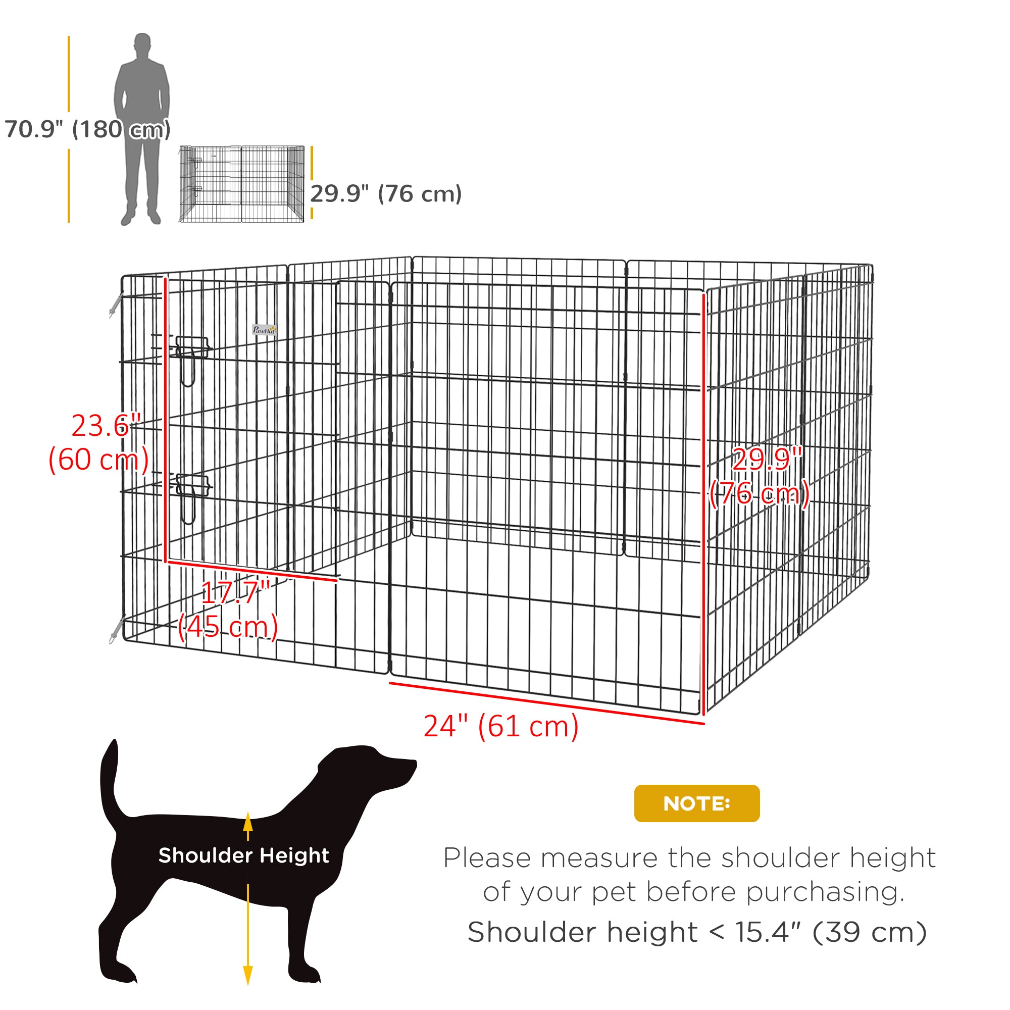 PawHut Dog Playpen Puppy Play Pen, Pet Exercise Fences for Outside Indoor, Foldable Dog Kennel, 30"H