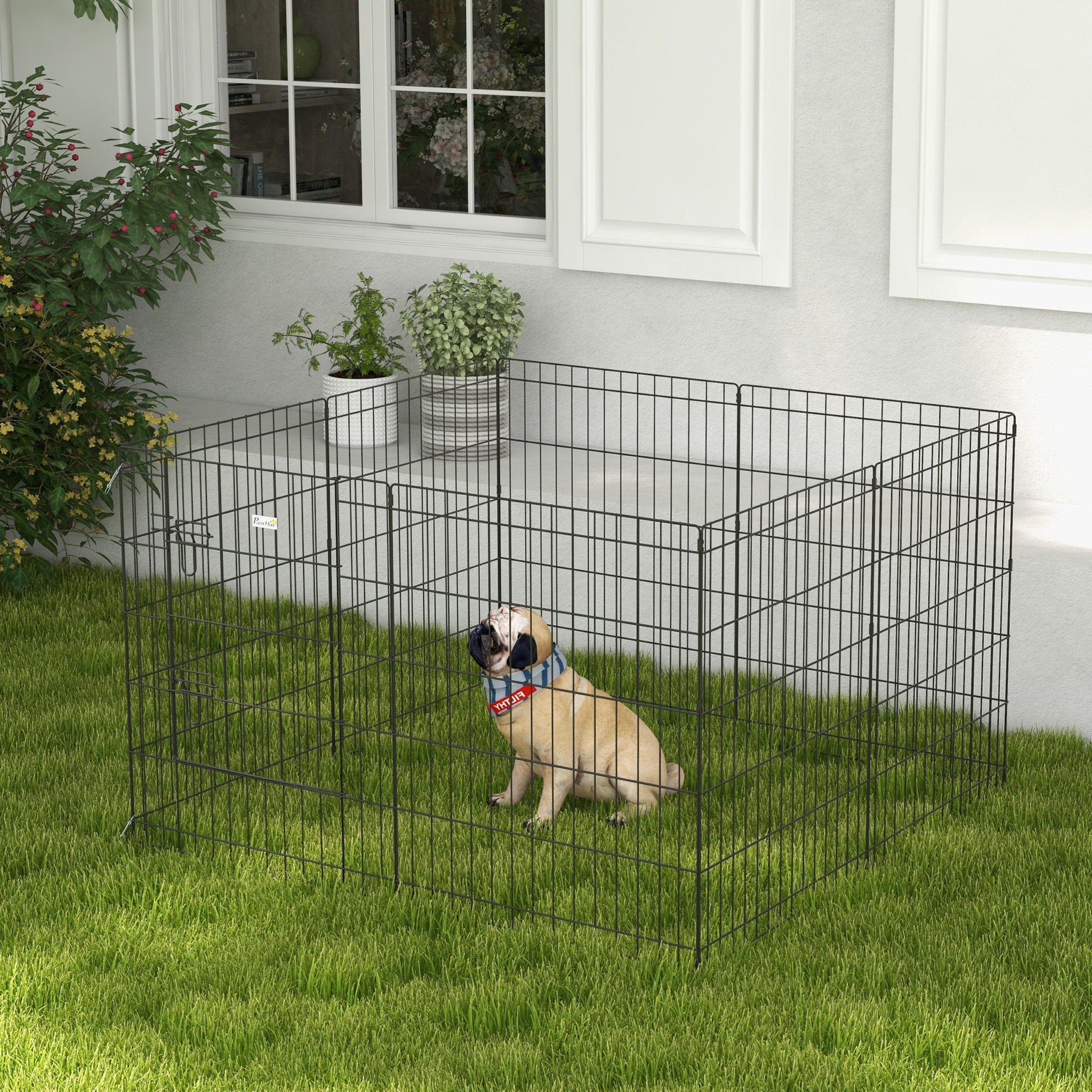 PawHut Dog Playpen Puppy Play Pen, Pet Exercise Fences for Outside Indoor, Foldable Dog Kennel, 30"H