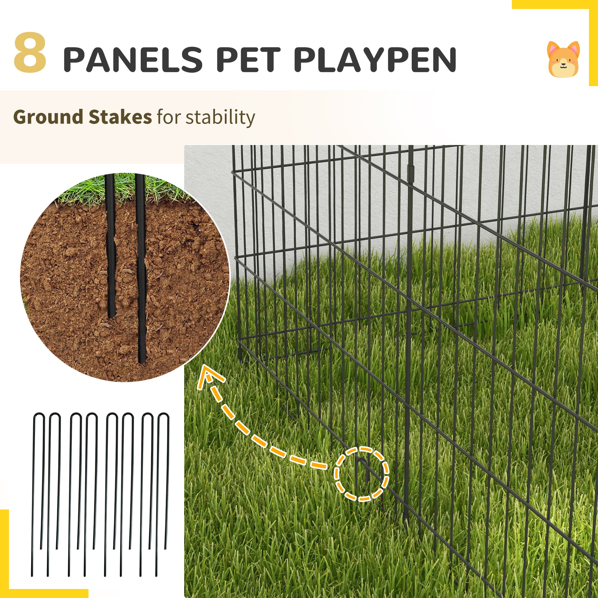 PawHut Dog Playpen Puppy Play Pen, Pet Exercise Fences for Outside Indoor, Foldable Dog Kennel, 30"H