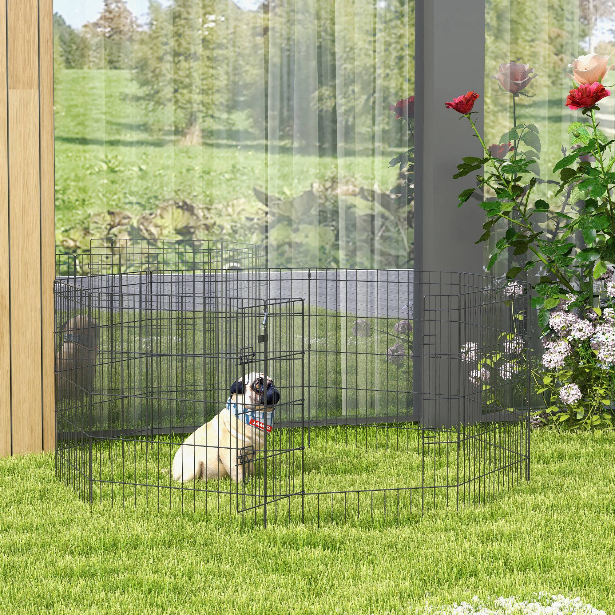 PawHut Dog Playpen Puppy Play Pen, Pet Exercise Fences for Outside Indoor, Foldable Dog Kennel, 30"H