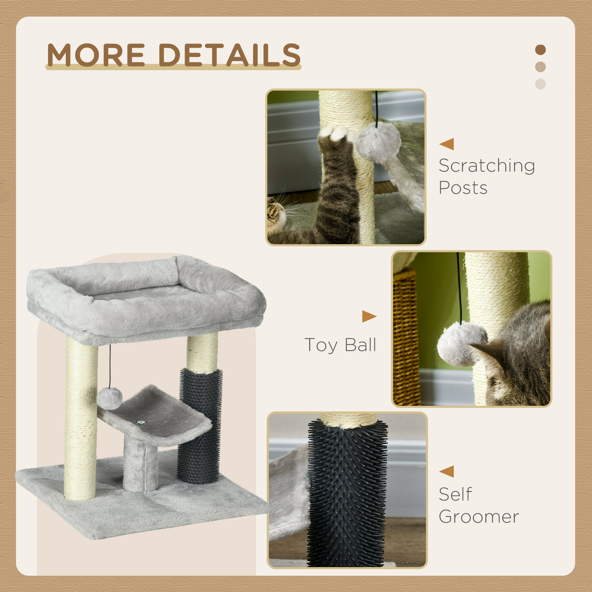 PawHut 19" Cat Tree, Small Cat Tower Condo with Sisal Scratching Post, Kitten Activity Centre with Bed, Self Groomer, Perch, Dangling Ball, Grey