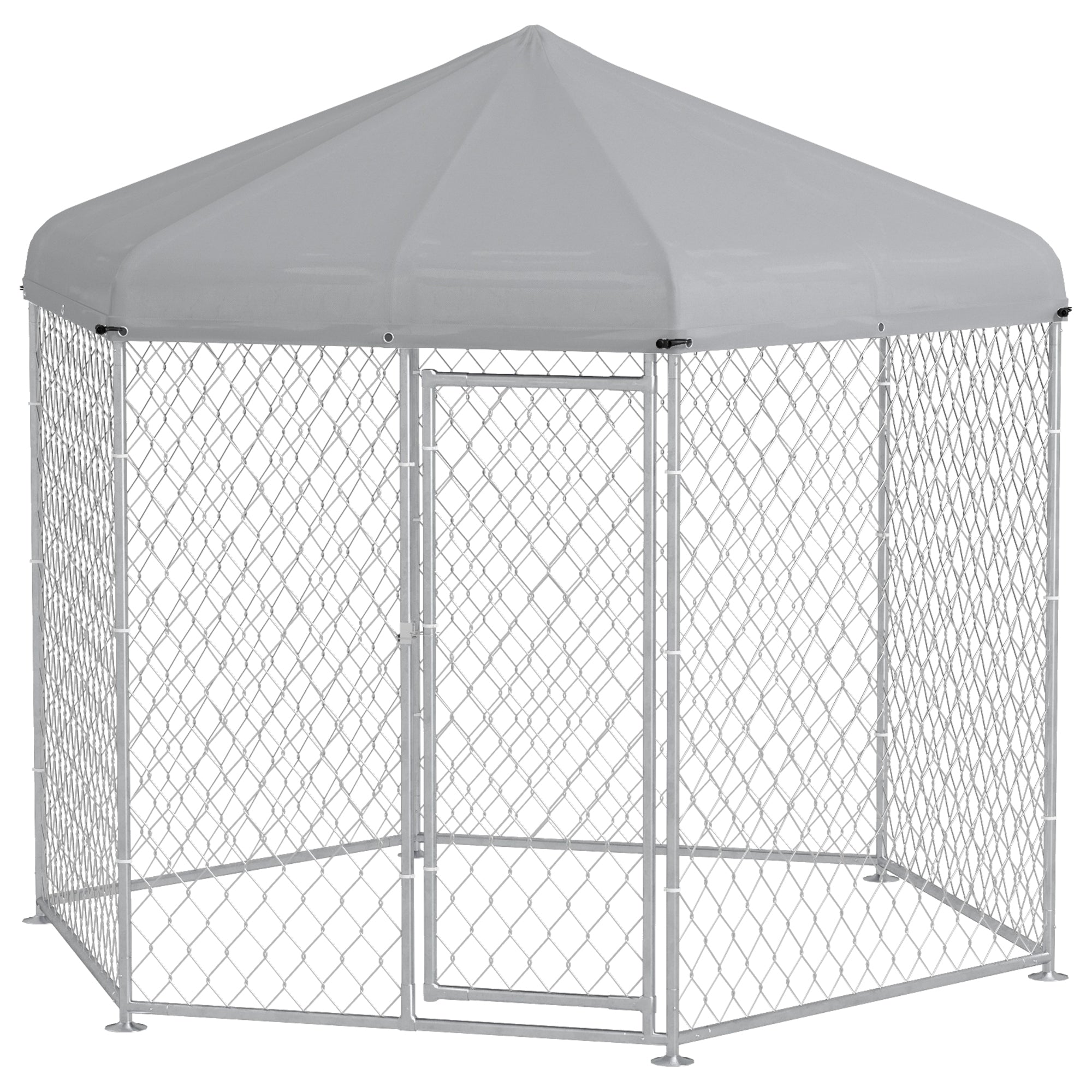 PawHut Outdoor Dog Kennel Dog Run with Waterproof, UV Resistant Cover for Medium and Large Sized Dogs, 9.2' x 8' x 7.7', Silver