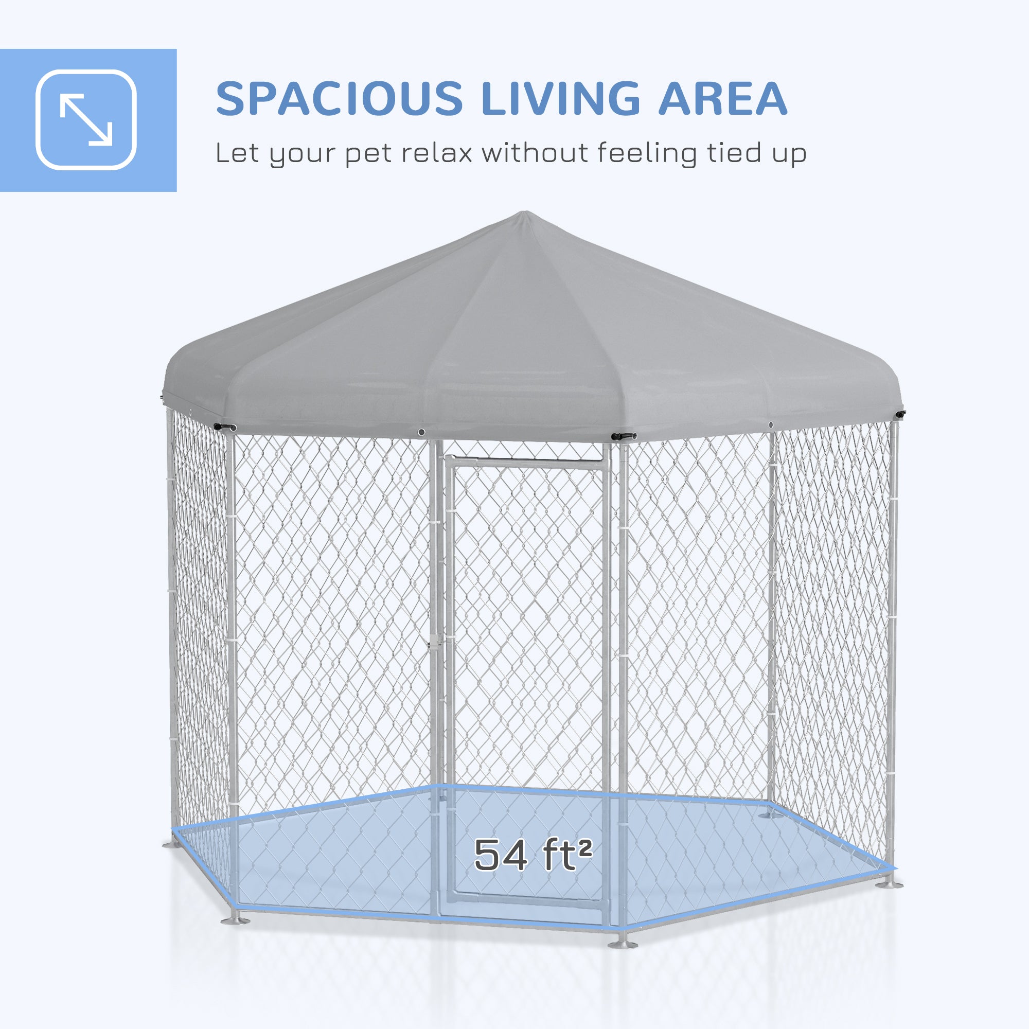 PawHut Outdoor Dog Kennel Dog Run with Waterproof, UV Resistant Cover for Medium and Large Sized Dogs, 9.2' x 8' x 7.7', Silver