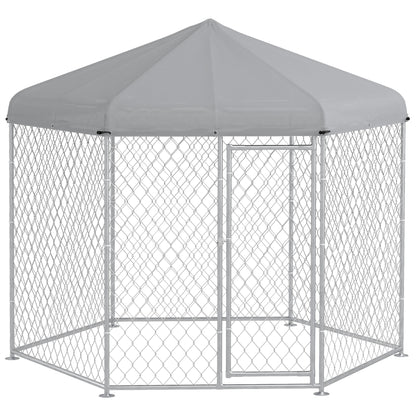 PawHut Outdoor Dog Kennel Dog Run with Waterproof, UV Resistant Cover for Medium and Large Sized Dogs, 9.2' x 8' x 7.7', Silver