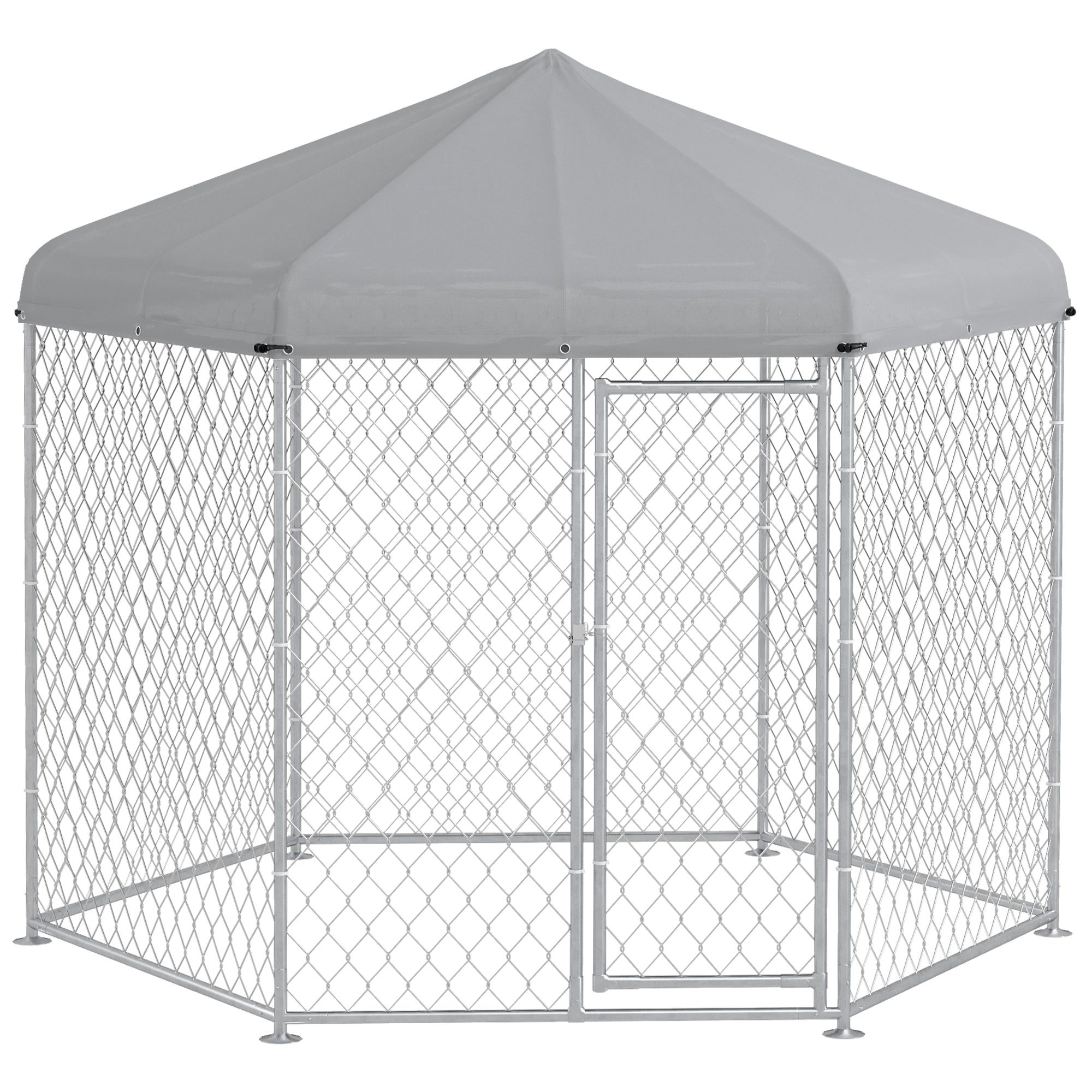 PawHut Outdoor Dog Kennel Dog Run with Waterproof, UV Resistant Cover for Medium and Large Sized Dogs, 9.2' x 8' x 7.7', Silver