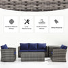 Outsunny 6 Pieces Wicker Patio Furniture Set with Cushions, 7-Seater Rattan Patio Sofa Set with Storage Coffee Table & Side Table, Sectional Outdoor Furniture Set, Navy Blue