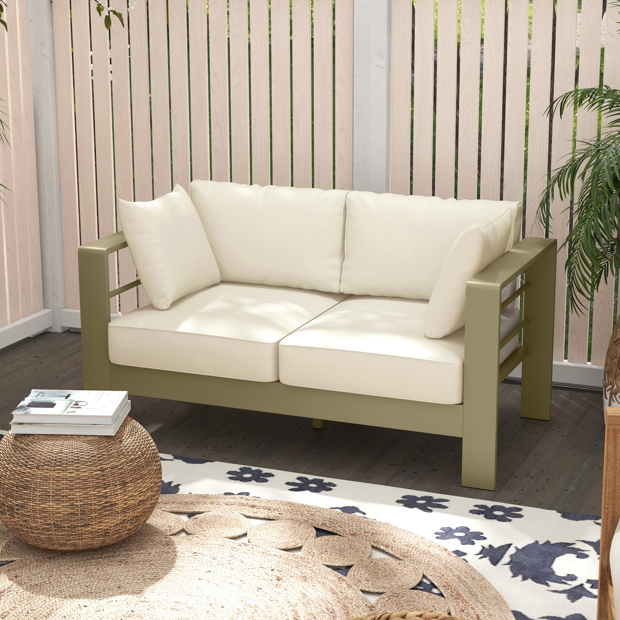 Outsunny Aluminum Patio Loveseat with Thick Cushions, Outdoor Seating for 2 with Armrests, All-Weather Garden Sofa, for Garden, Balcony, Backyard, 54.3