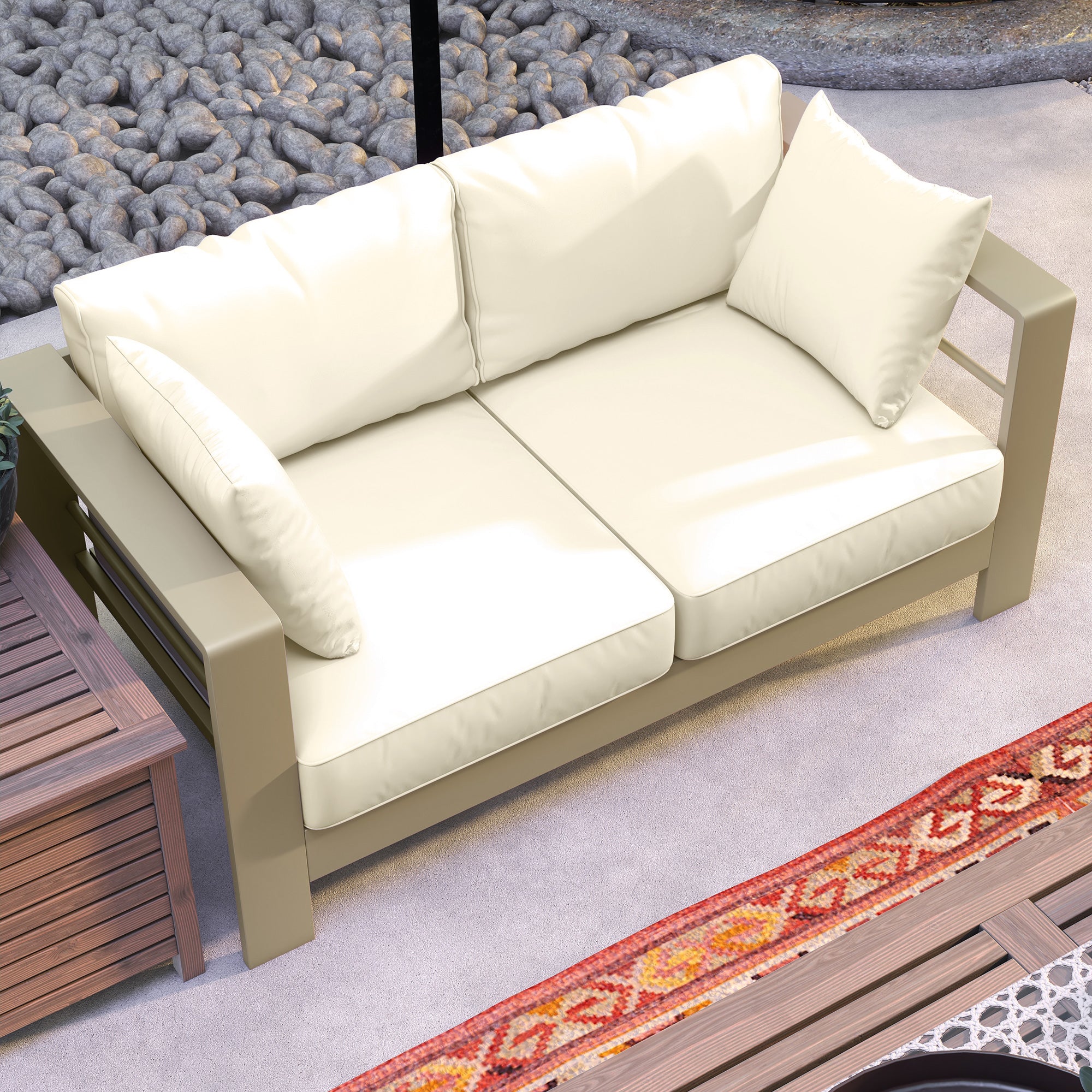 Outsunny Aluminum Patio Loveseat with Thick Cushions, Outdoor Seating for 2 with Armrests, All-Weather Garden Sofa, for Garden, Balcony, Backyard, 54.3"x27.6"x24.6", Cream White