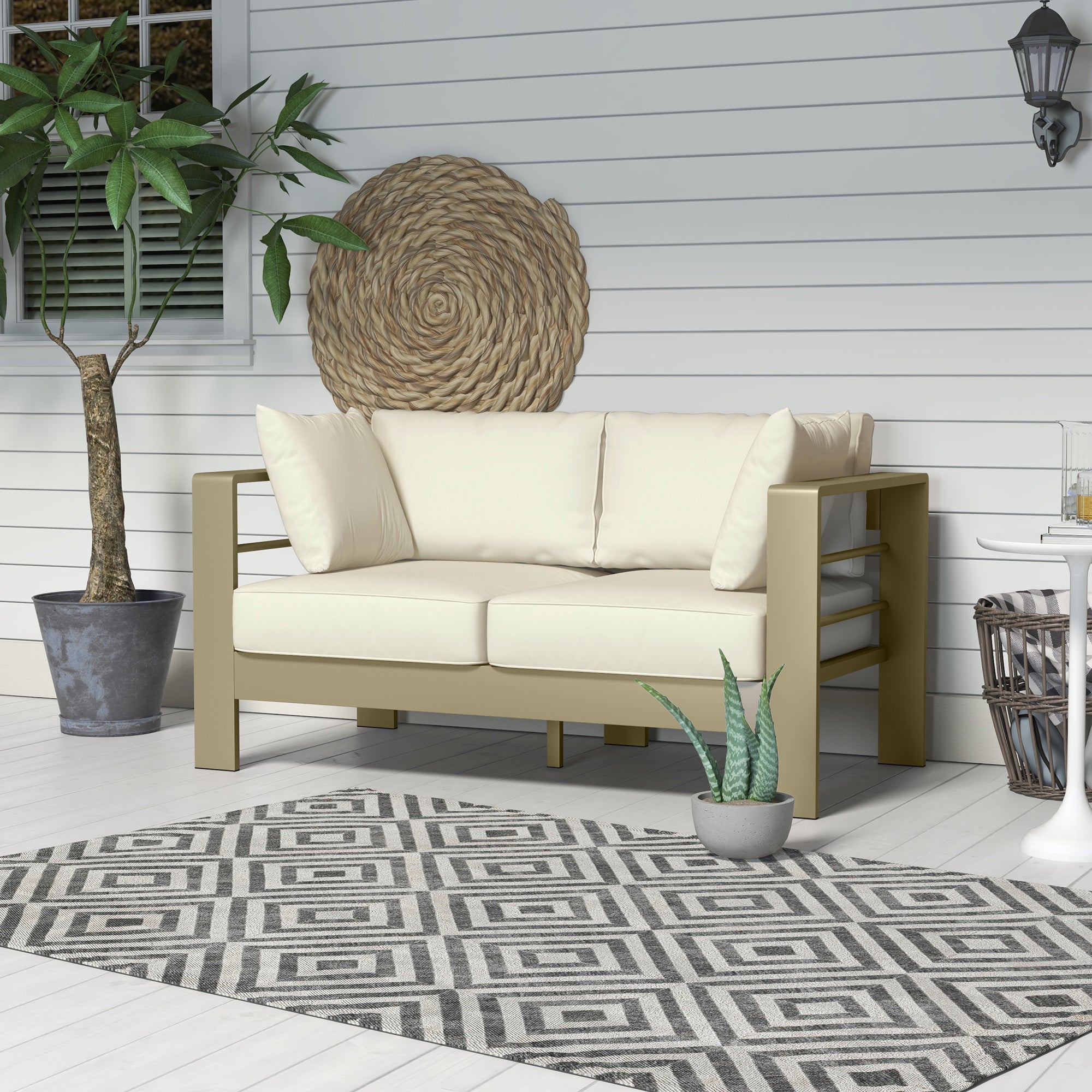 Outsunny Aluminum Patio Loveseat with Thick Cushions, Outdoor Seating for 2 with Armrests, All-Weather Garden Sofa, for Garden, Balcony, Backyard, 54.3