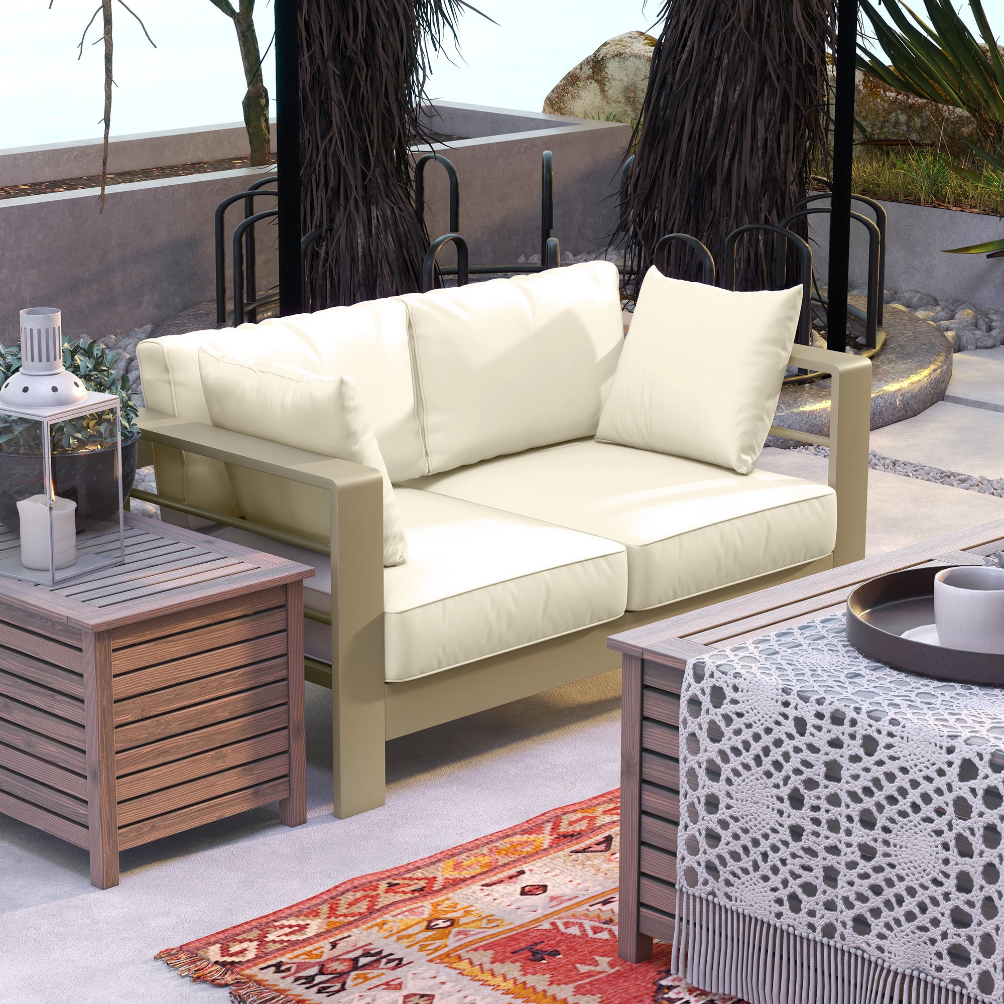 Outsunny Aluminum Patio Loveseat with Thick Cushions, Outdoor Seating for 2 with Armrests, All-Weather Garden Sofa, for Garden, Balcony, Backyard, 54.3