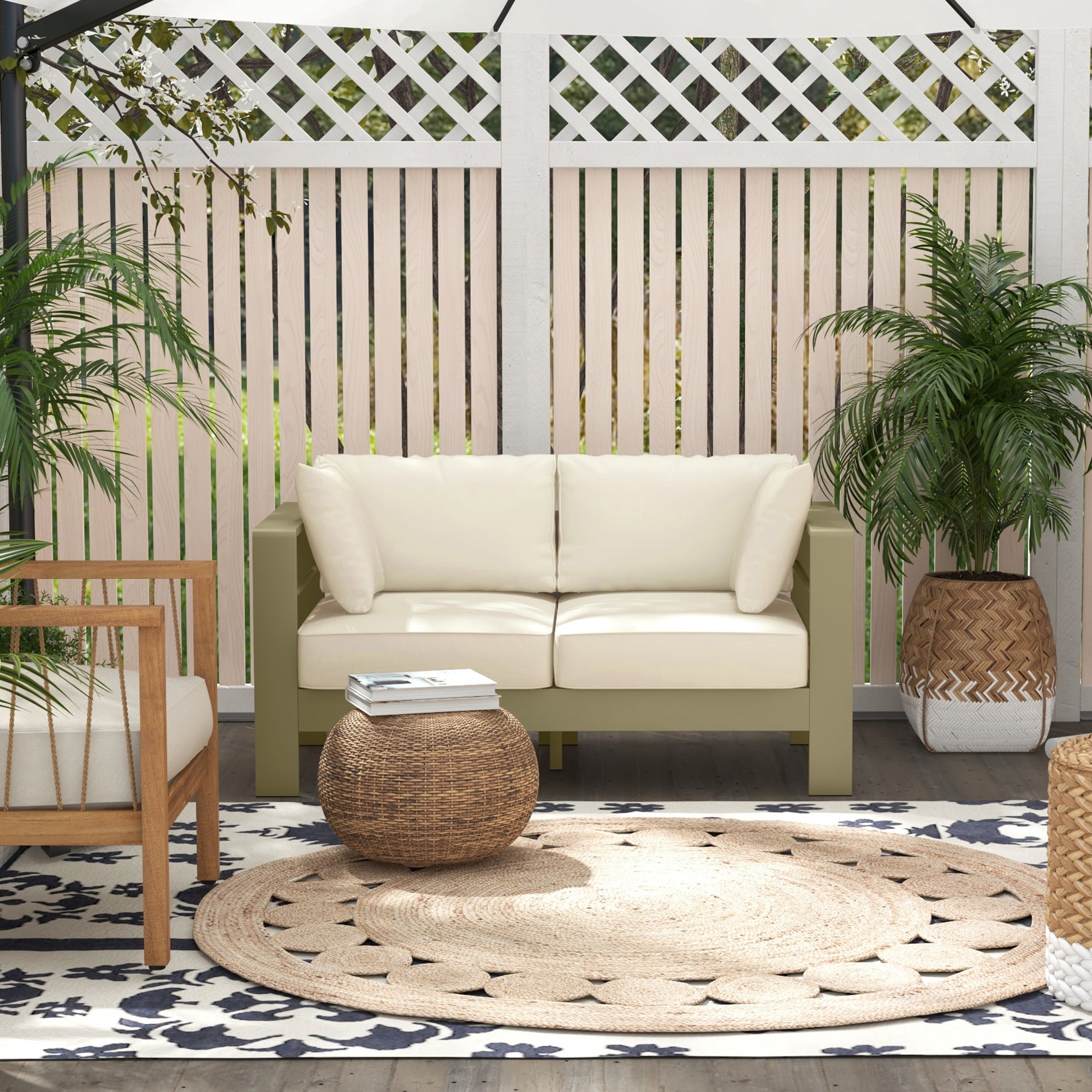 Outsunny Aluminum Patio Loveseat with Thick Cushions, Outdoor Seating for 2 with Armrests, All-Weather Garden Sofa, for Garden, Balcony, Backyard, 54.3