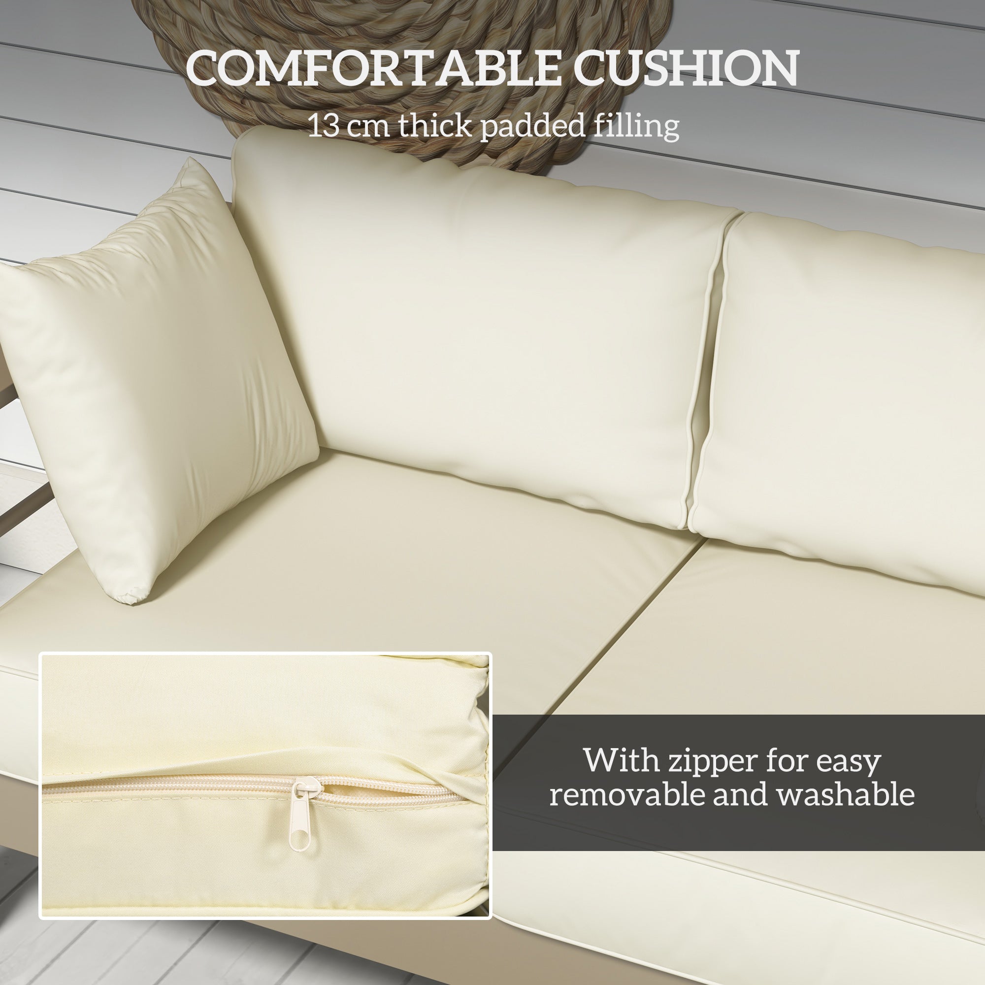 Outsunny Aluminum Patio Loveseat with Thick Cushions, Outdoor Seating for 2 with Armrests, All-Weather Garden Sofa, for Garden, Balcony, Backyard, 54.3"x27.6"x24.6", Cream White