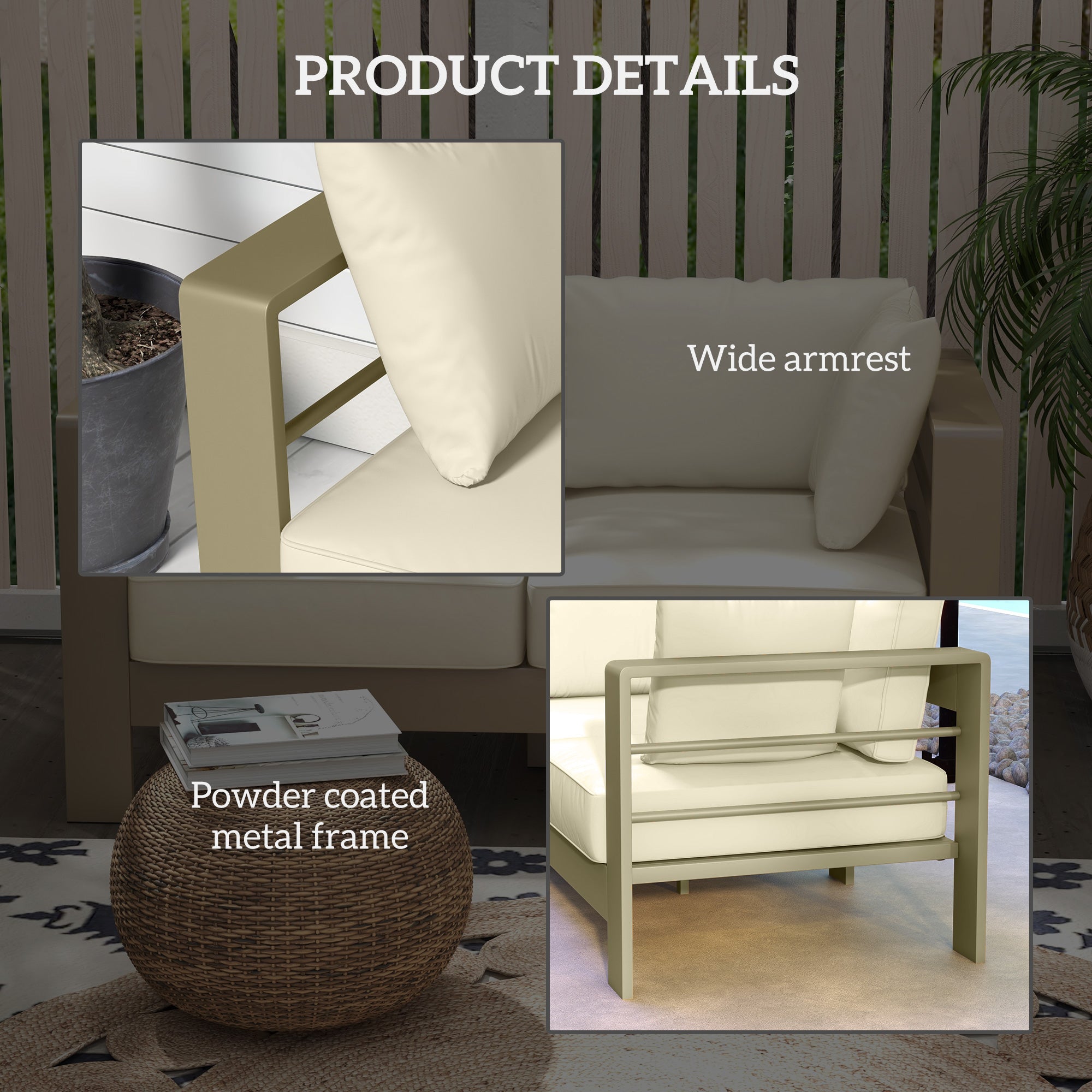 Outsunny Aluminum Patio Loveseat with Thick Cushions, Outdoor Seating for 2 with Armrests, All-Weather Garden Sofa, for Garden, Balcony, Backyard, 54.3"x27.6"x24.6", Cream White