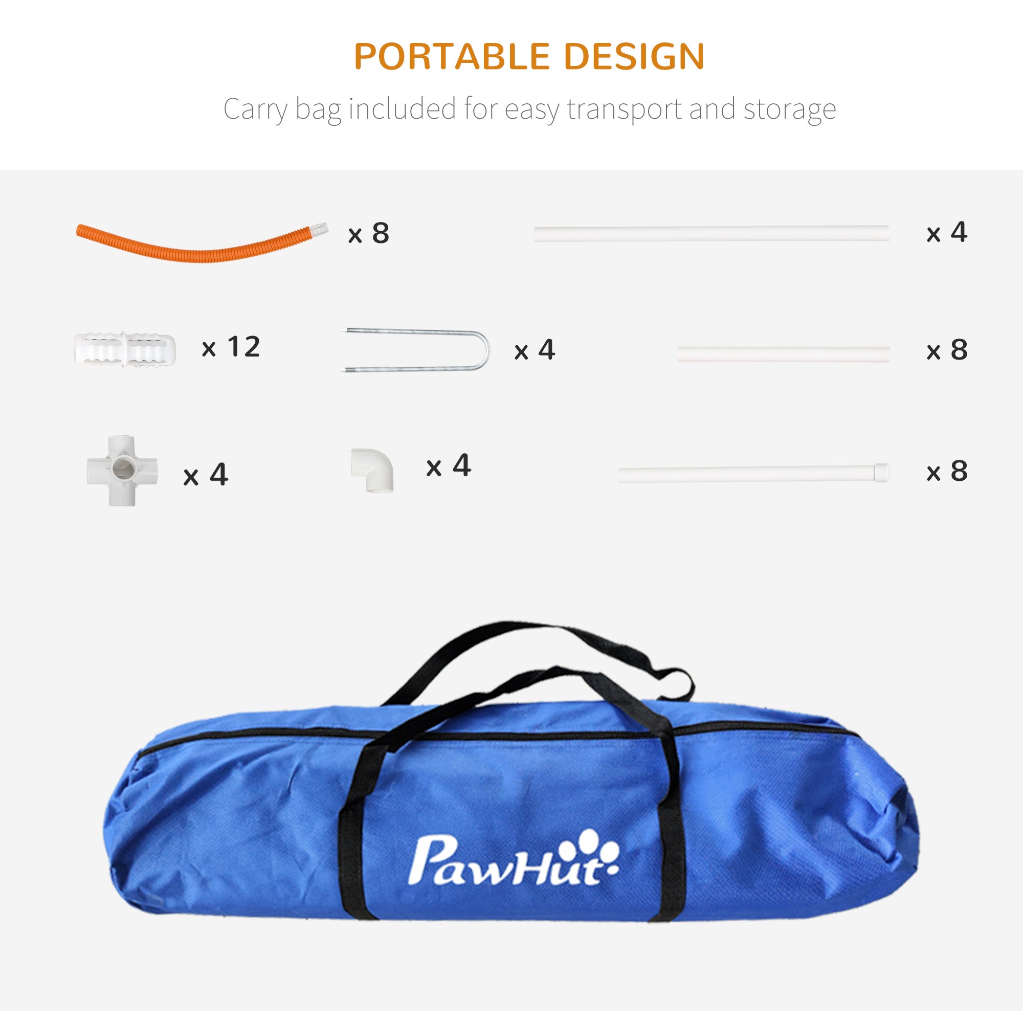 PawHut 4 Pieces Dog Agility Training Equipment with Weave Poles, Training Starter Kit, Dog Obstacle Course, Pet Outdoor Games with Carry Bag, Orange