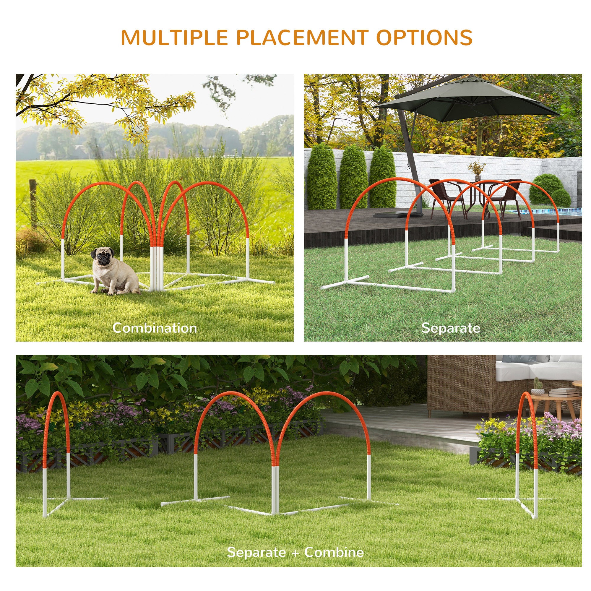 PawHut 4 Pieces Dog Agility Training Equipment with Weave Poles, Training Starter Kit, Dog Obstacle Course, Pet Outdoor Games with Carry Bag, Orange