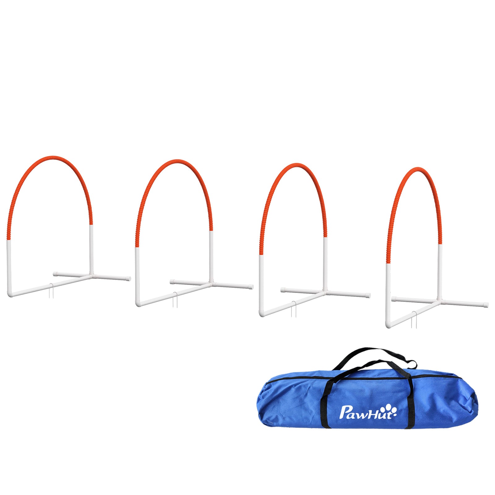 PawHut 4 Pieces Dog Agility Training Equipment with Weave Poles, Training Starter Kit, Dog Obstacle Course, Pet Outdoor Games with Carry Bag, Orange