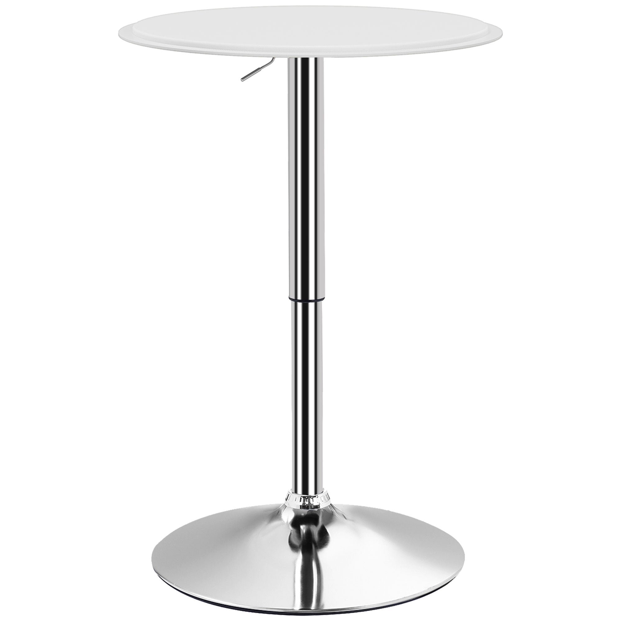 HOMCOM Round Bar Table, Adjustment Height Home Pub Bistro Table Faux Leather Covered Wooden Top Chrome Base, White