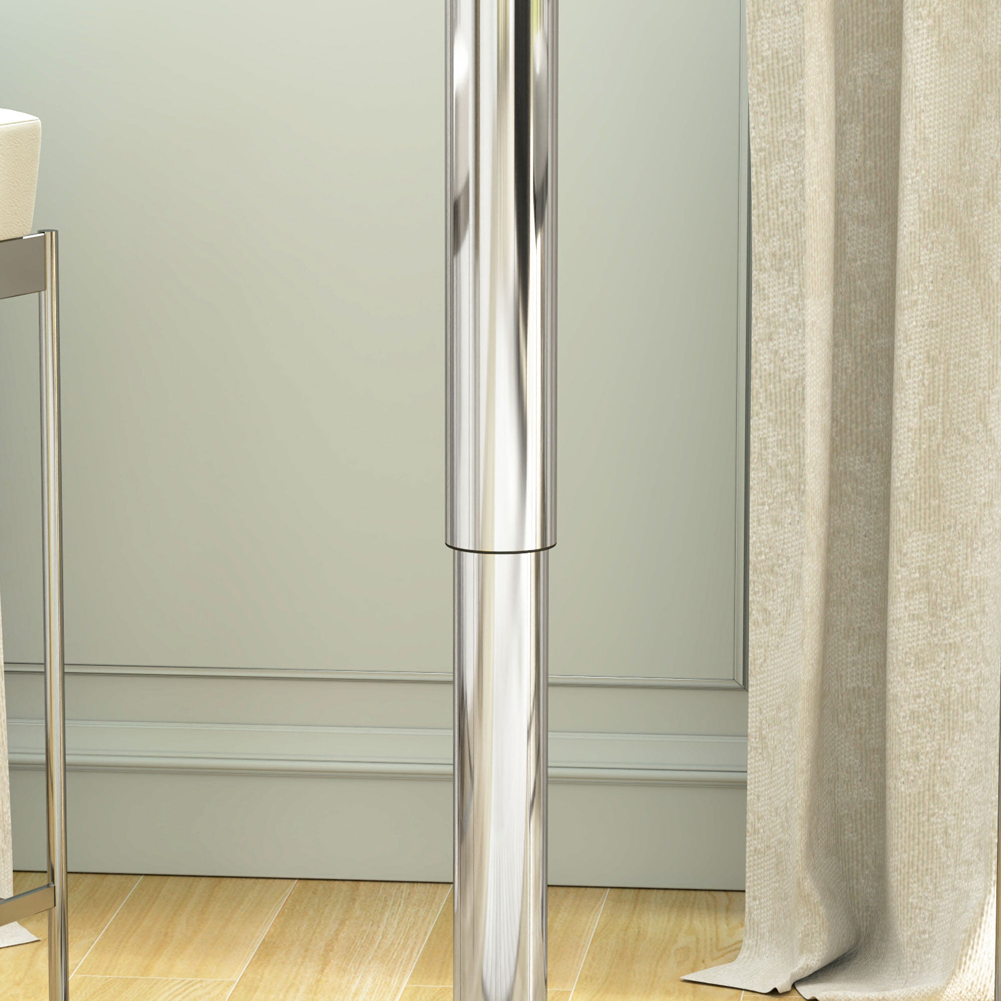 HOMCOM Round Bar Table, Adjustment Height Home Pub Bistro Table Faux Leather Covered Wooden Top Chrome Base, White