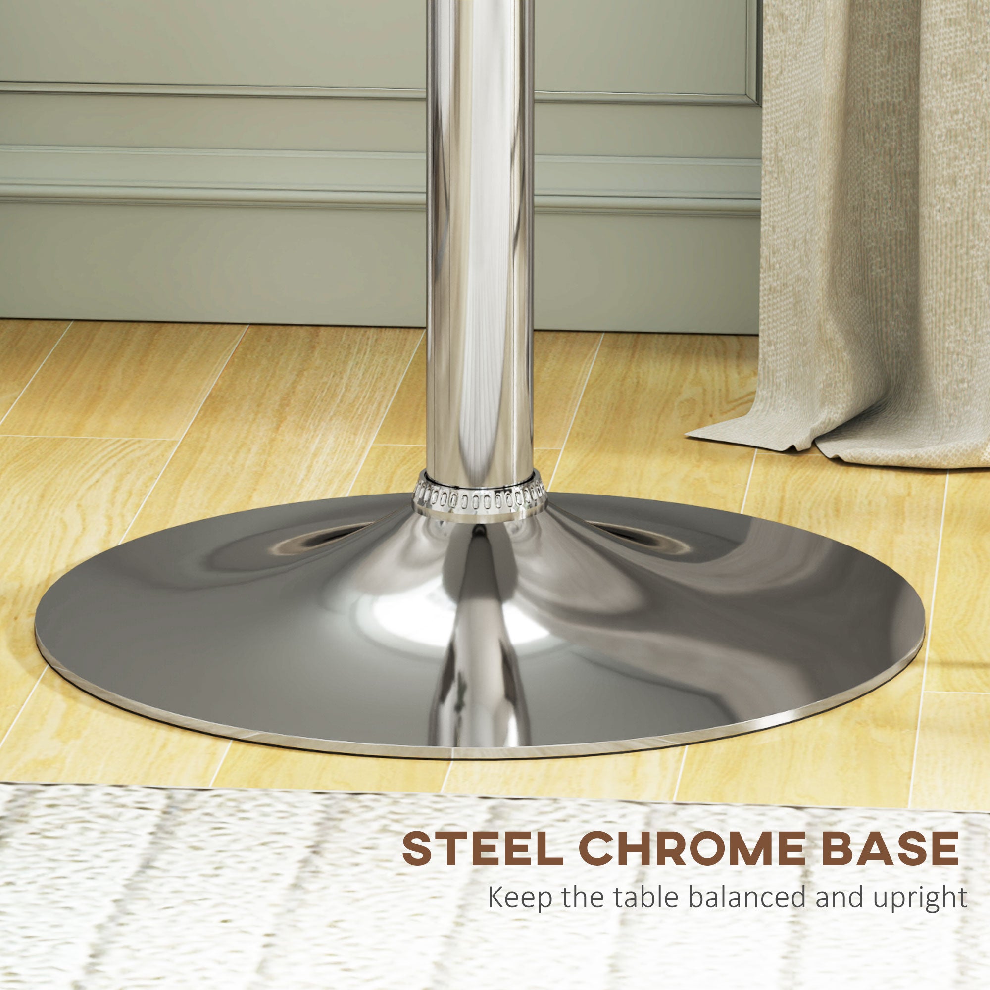 HOMCOM Round Bar Table, Adjustment Height Home Pub Bistro Table Faux Leather Covered Wooden Top Chrome Base, White