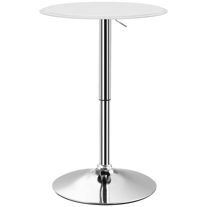 HOMCOM Round Bar Table, Adjustment Height Home Pub Bistro Table Faux Leather Covered Wooden Top Chrome Base, White