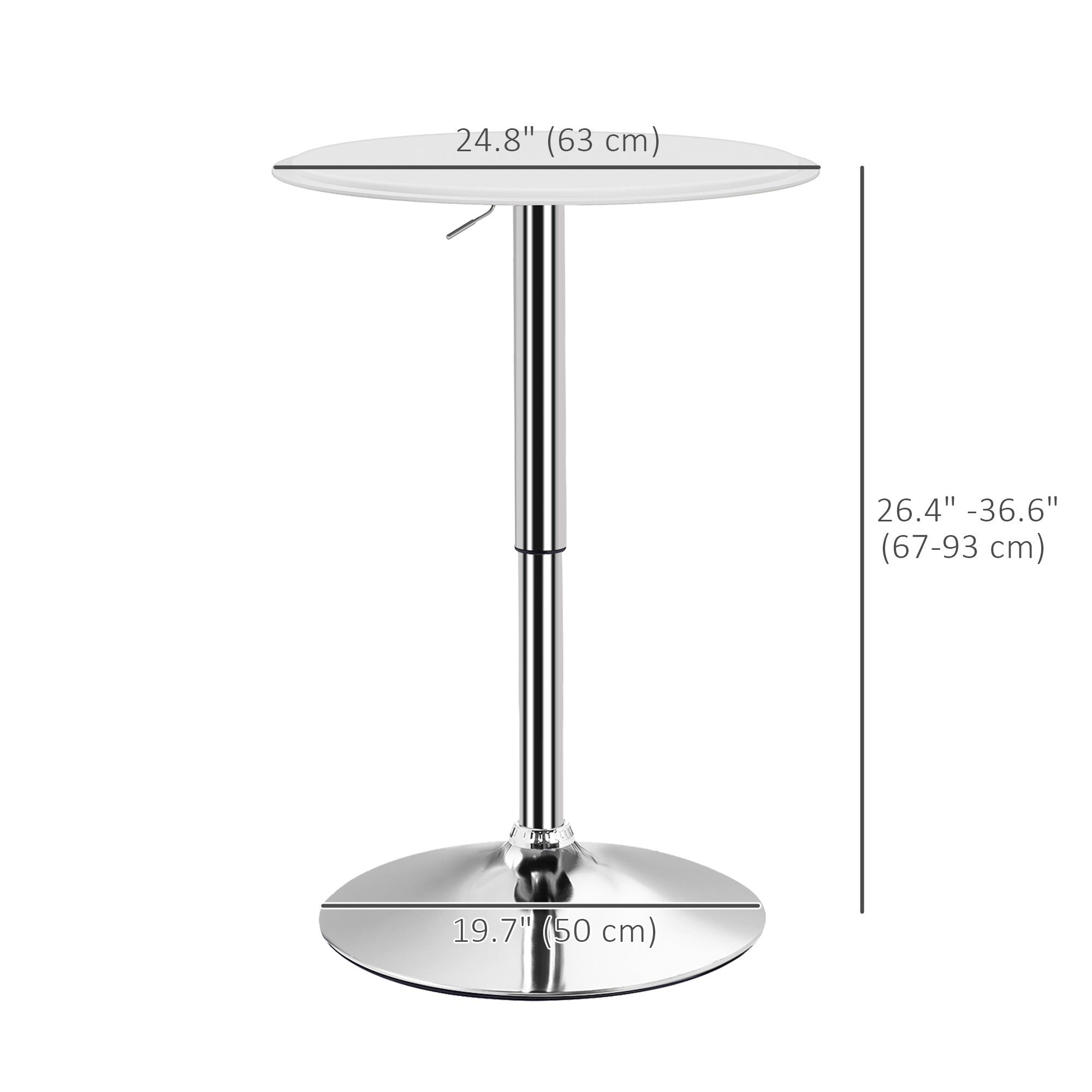 HOMCOM Round Bar Table, Adjustment Height Home Pub Bistro Table Faux Leather Covered Wooden Top Chrome Base, White