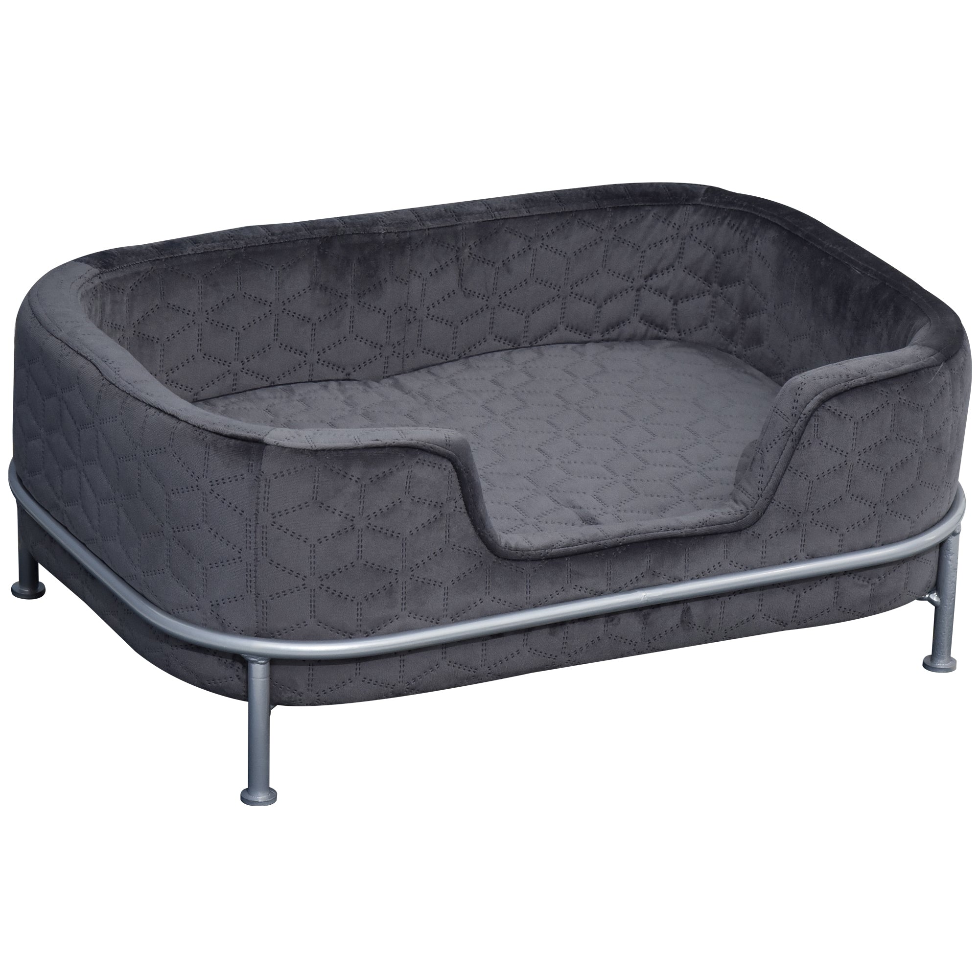 PawHut Dog Sofa Pet Couch, Velvet-feel Kitten Bed Lounge with Soft Cushion Washable Cover Metal Frame for Small Sized Dogs - Grey