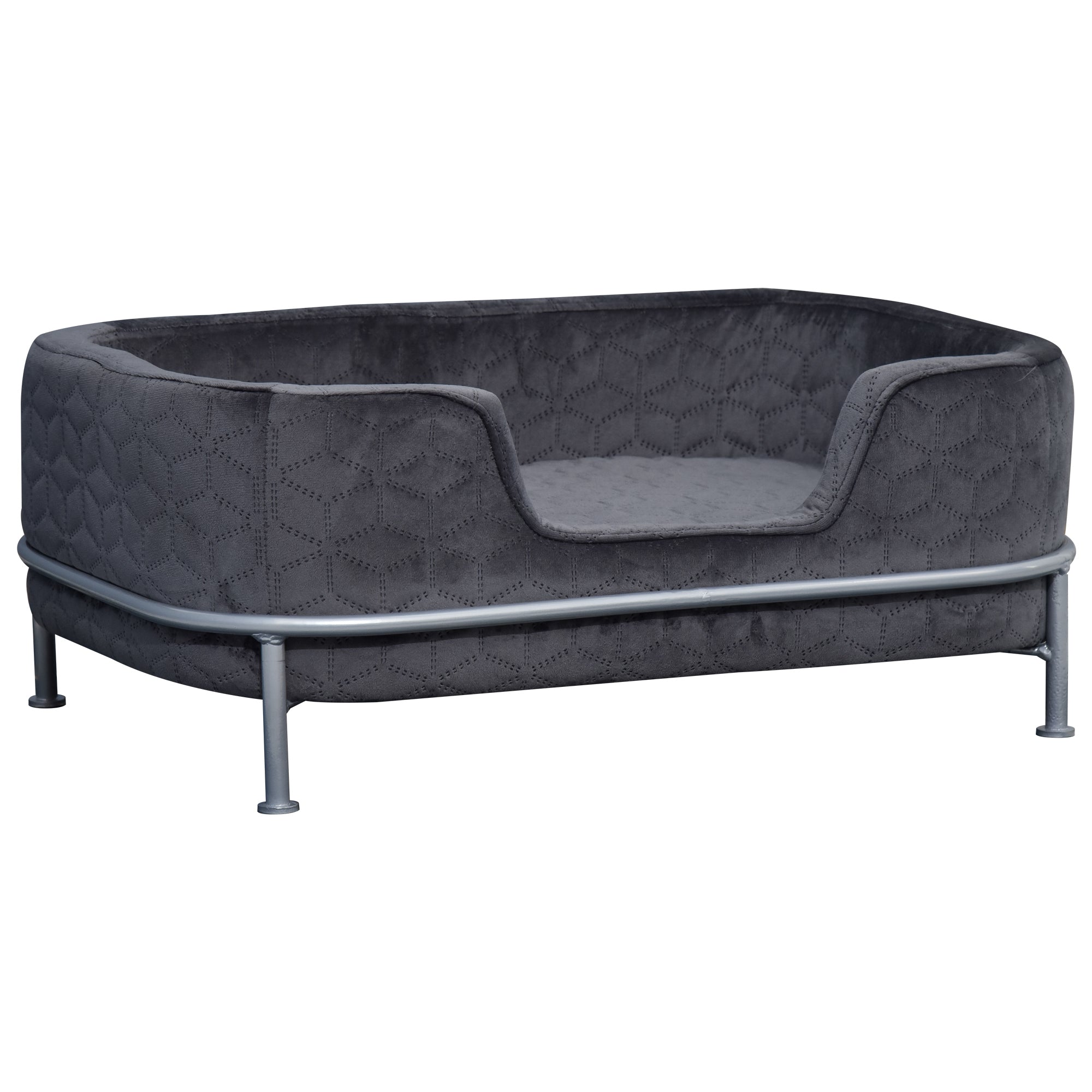 PawHut Dog Sofa Pet Couch, Velvet-feel Kitten Bed Lounge with Soft Cushion Washable Cover Metal Frame for Small Sized Dogs - Grey