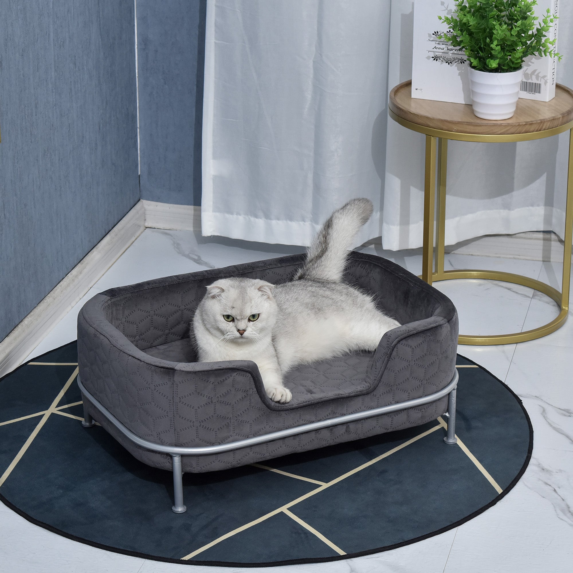 PawHut Dog Sofa Pet Couch, Velvet-feel Kitten Bed Lounge with Soft Cushion Washable Cover Metal Frame for Small Sized Dogs - Grey