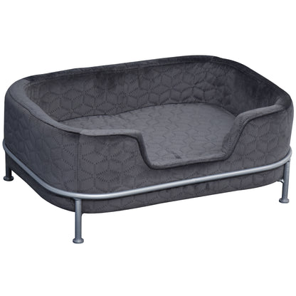 PawHut Dog Sofa Pet Couch, Velvet-feel Kitten Bed Lounge with Soft Cushion Washable Cover Metal Frame for Small Sized Dogs - Grey