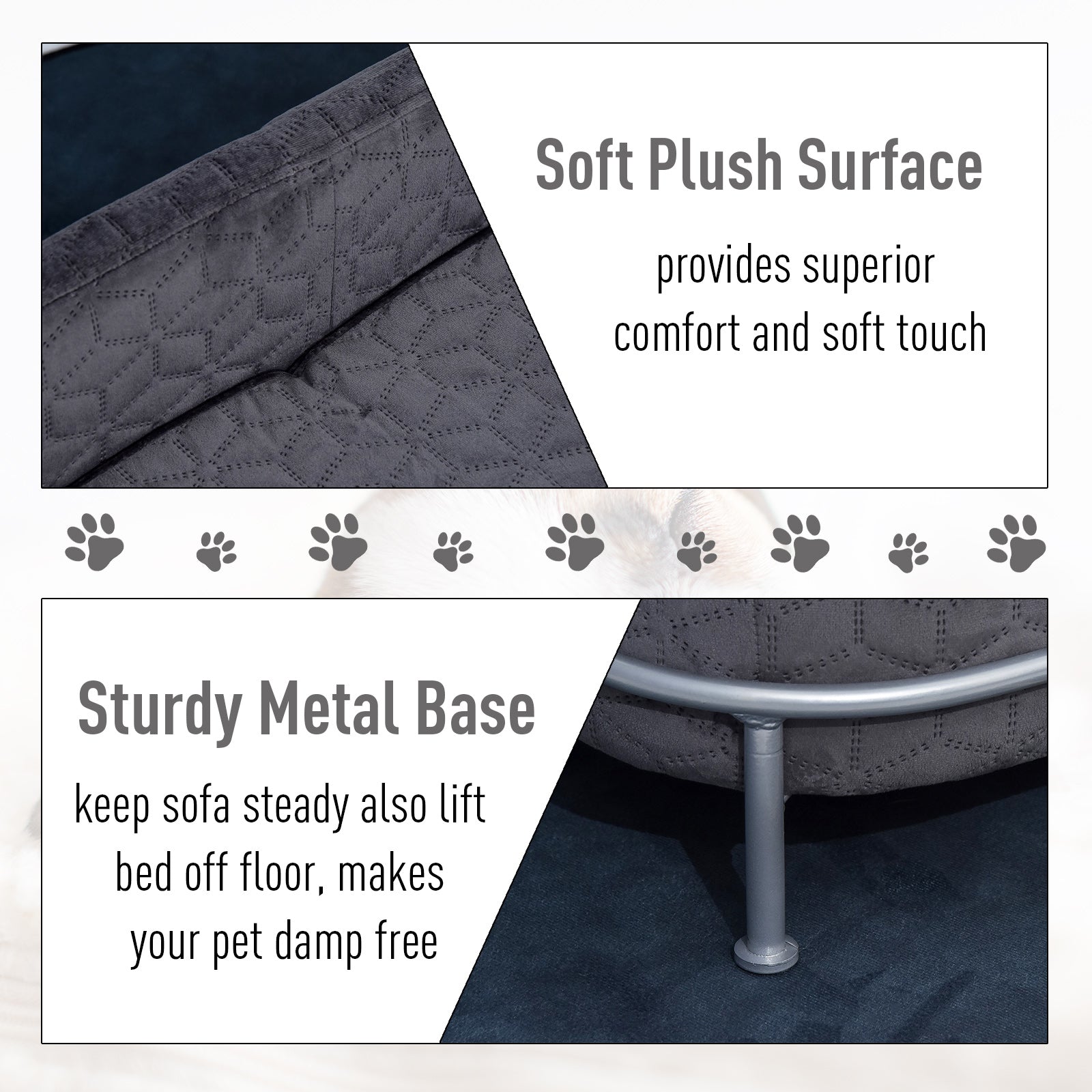 PawHut Dog Sofa Pet Couch, Velvet-feel Kitten Bed Lounge with Soft Cushion Washable Cover Metal Frame for Small Sized Dogs - Grey