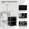 Outsunny Folding Camping Kitchen with Storage Organizer, Portable Camping Table, Aluminum Camp Cook Station with Windshield, Light Stand, Carrying Bag for BBQ, RV, Picnic, Silver