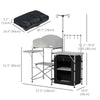Outsunny Folding Camping Kitchen with Storage Organizer, Portable Camping Table, Aluminum Camp Cook Station with Windshield, Light Stand, Carrying Bag for BBQ, RV, Picnic, Silver