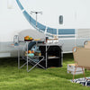 Outsunny Folding Camping Kitchen with Storage Organizer, Portable Camping Table, Aluminum Camp Cook Station with Windshield, Light Stand, Carrying Bag for BBQ, RV, Picnic, Silver