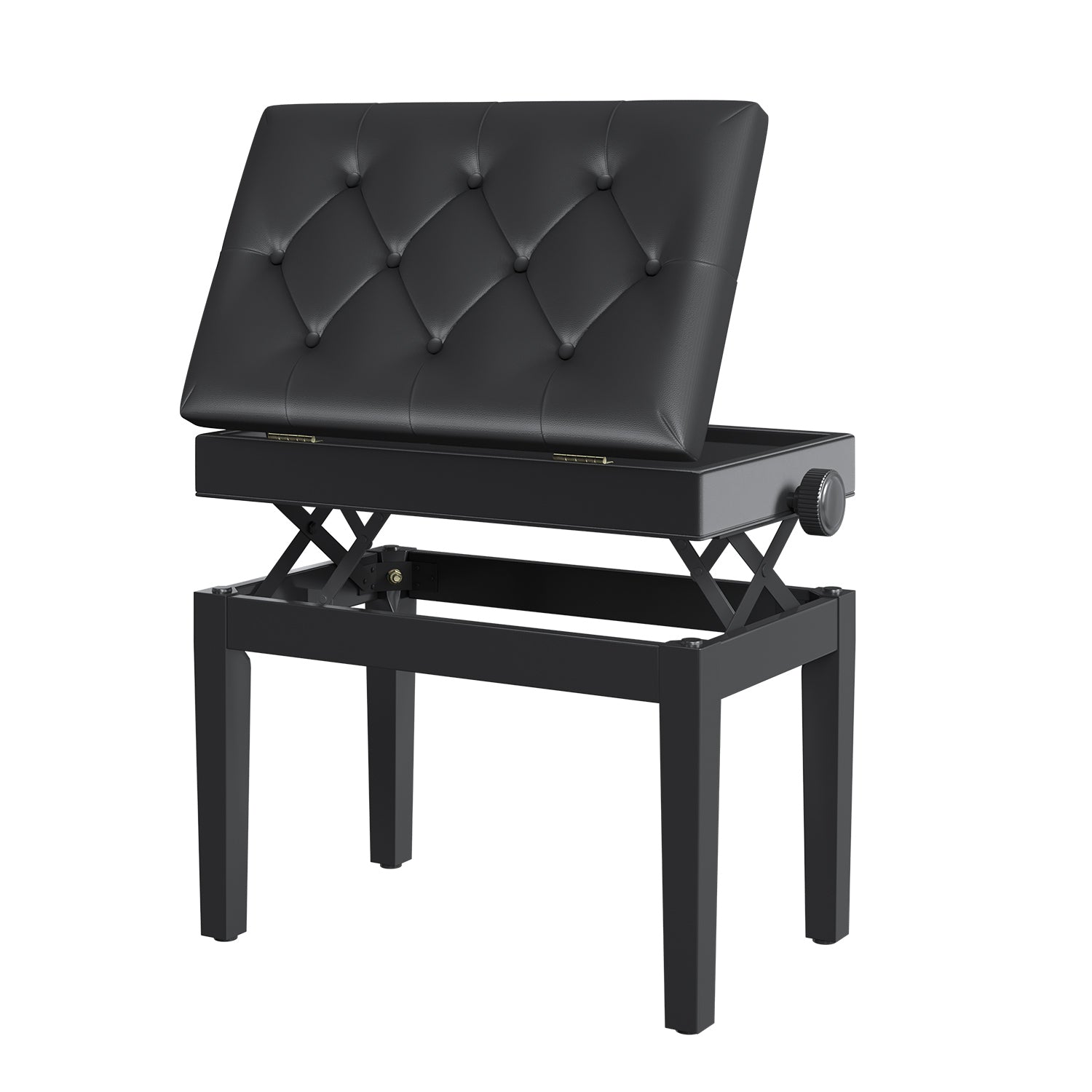 HOMCOM Height Adjustable Piano Bench with Thick and Soft PU Leather Padded, with Enough Music Storage Design, Black