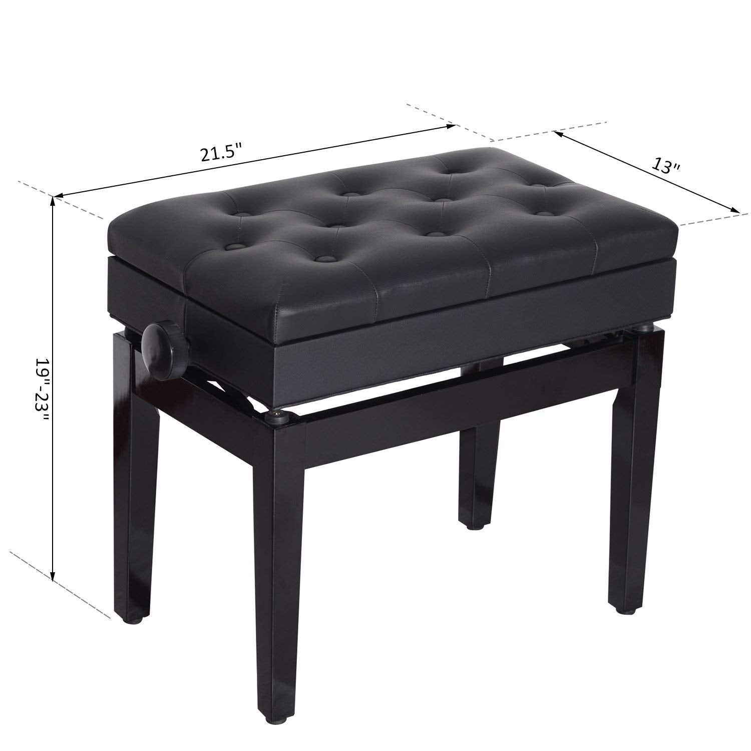 HOMCOM Height Adjustable Piano Bench with Thick and Soft PU Leather Padded, with Enough Music Storage Design, Black