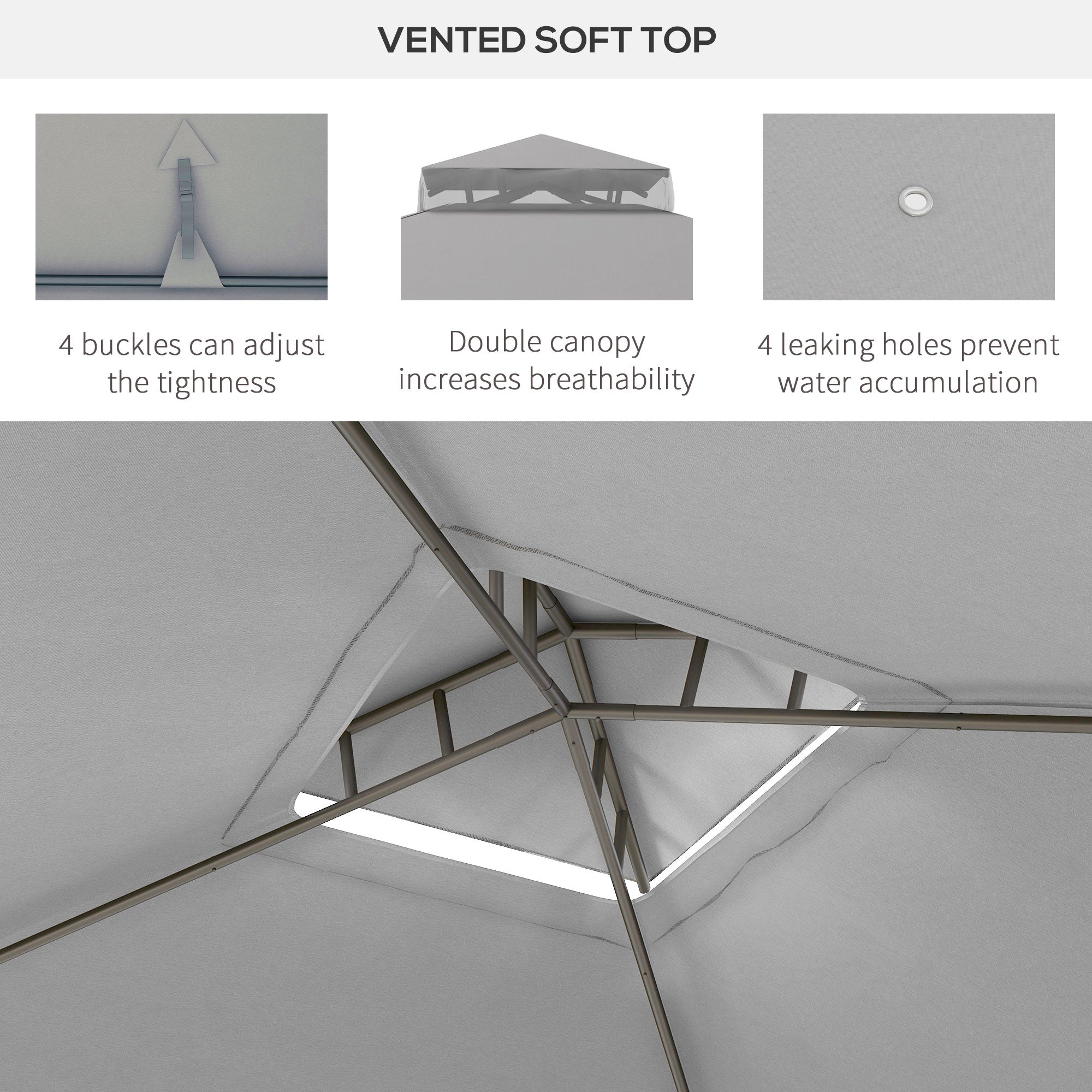 Outsunny 12' x 10' Patio Gazebo Outdoor Pavilion 2 Tire Roof Canopy Shelter Garden Event Party Tent Yard Sun Shade Steel Frame w/ Mosquito Netting, Light Grey