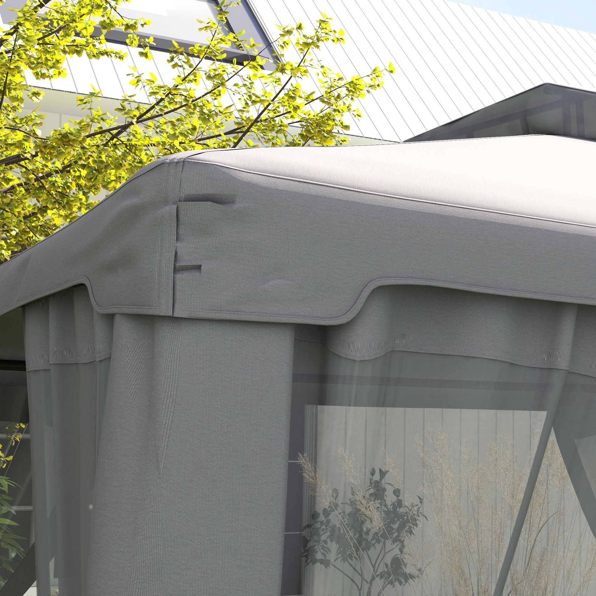 Outsunny 12' x 10' Patio Gazebo Outdoor Pavilion 2 Tire Roof Canopy Shelter Garden Event Party Tent Yard Sun Shade Steel Frame w/ Mosquito Netting, Light Grey