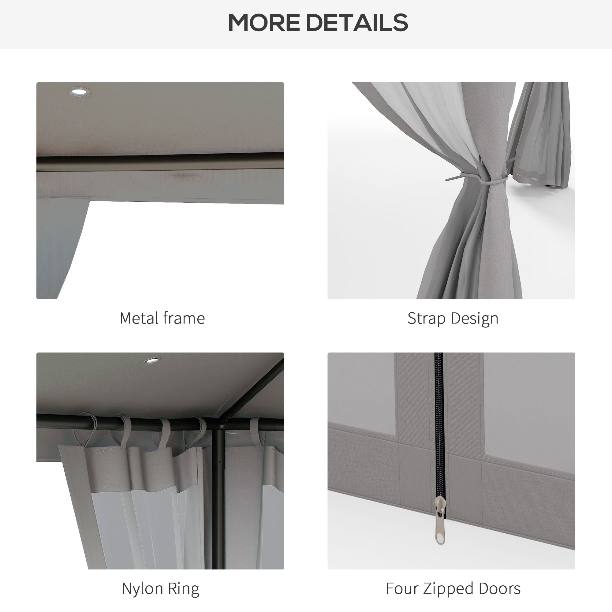 Outsunny 12' x 10' Patio Gazebo Outdoor Pavilion 2 Tire Roof Canopy Shelter Garden Event Party Tent Yard Sun Shade Steel Frame w/ Mosquito Netting, Light Grey