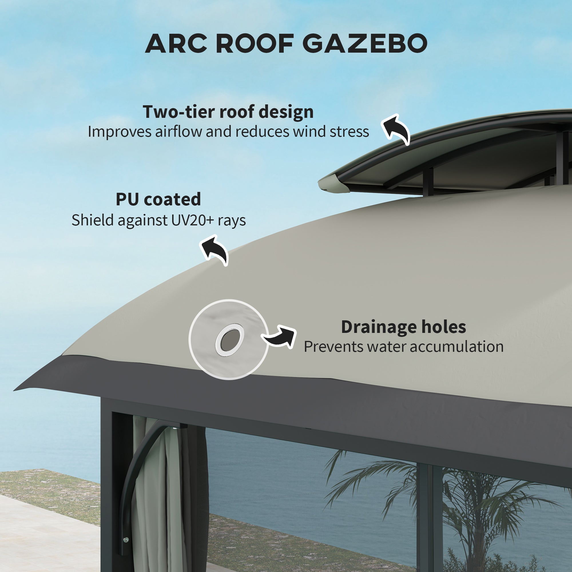 Outsunny 11' x 13' Patio Gazebo, Double Roof Outdoor Gazebo Canopy Shelter with Netting & Curtains, Galvanized Metal Frame for Garden, Lawn, Backyard and Deck, Light Grey