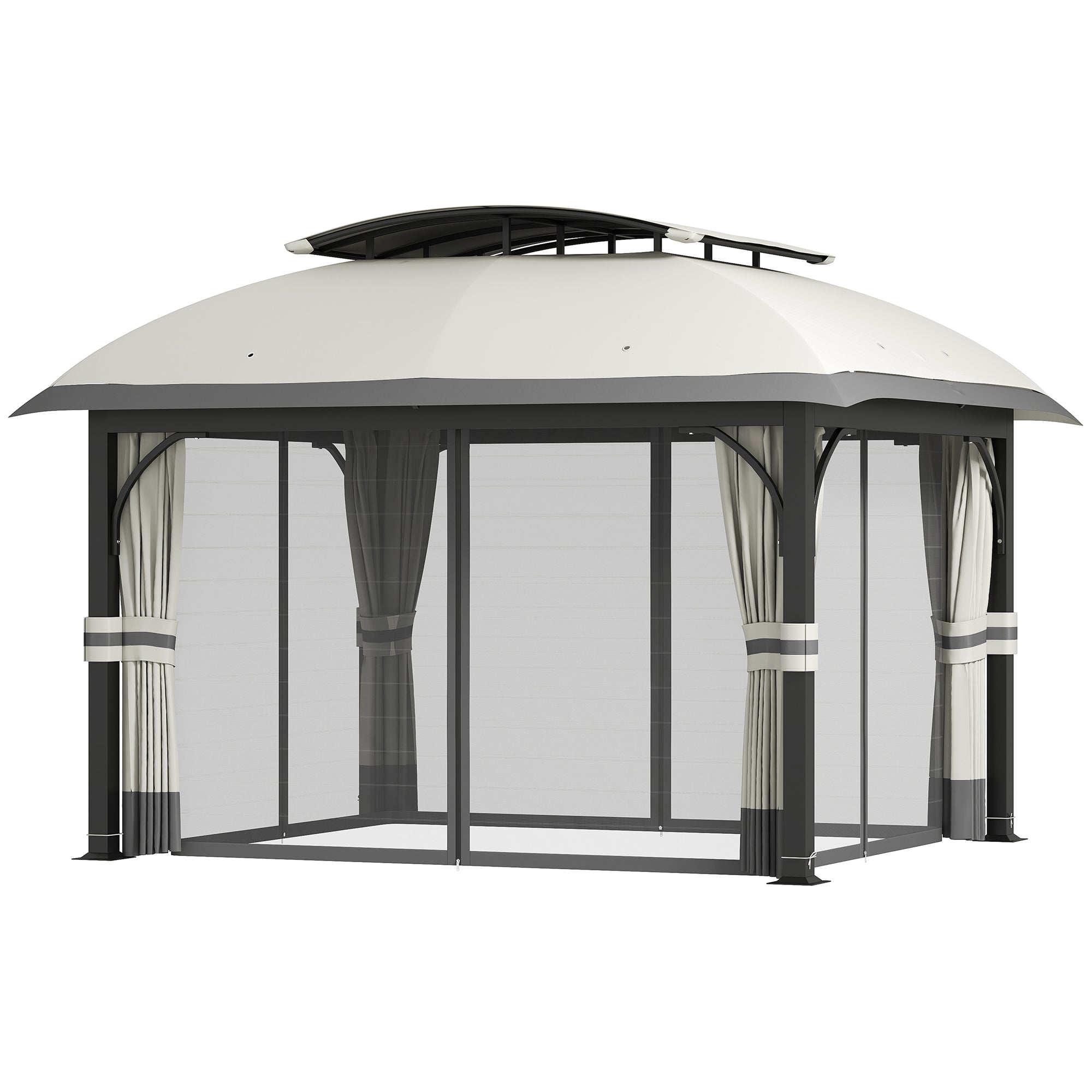 Outsunny 11' x 13' Patio Gazebo, Double Roof Outdoor Gazebo Canopy Shelter with Netting & Curtains, Galvanized Metal Frame for Garden, Lawn, Backyard and Deck, Light Grey