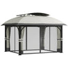 Outsunny 11' x 13' Patio Gazebo, Double Roof Outdoor Gazebo Canopy Shelter with Netting & Curtains, Galvanized Metal Frame for Garden, Lawn, Backyard and Deck, Light Grey