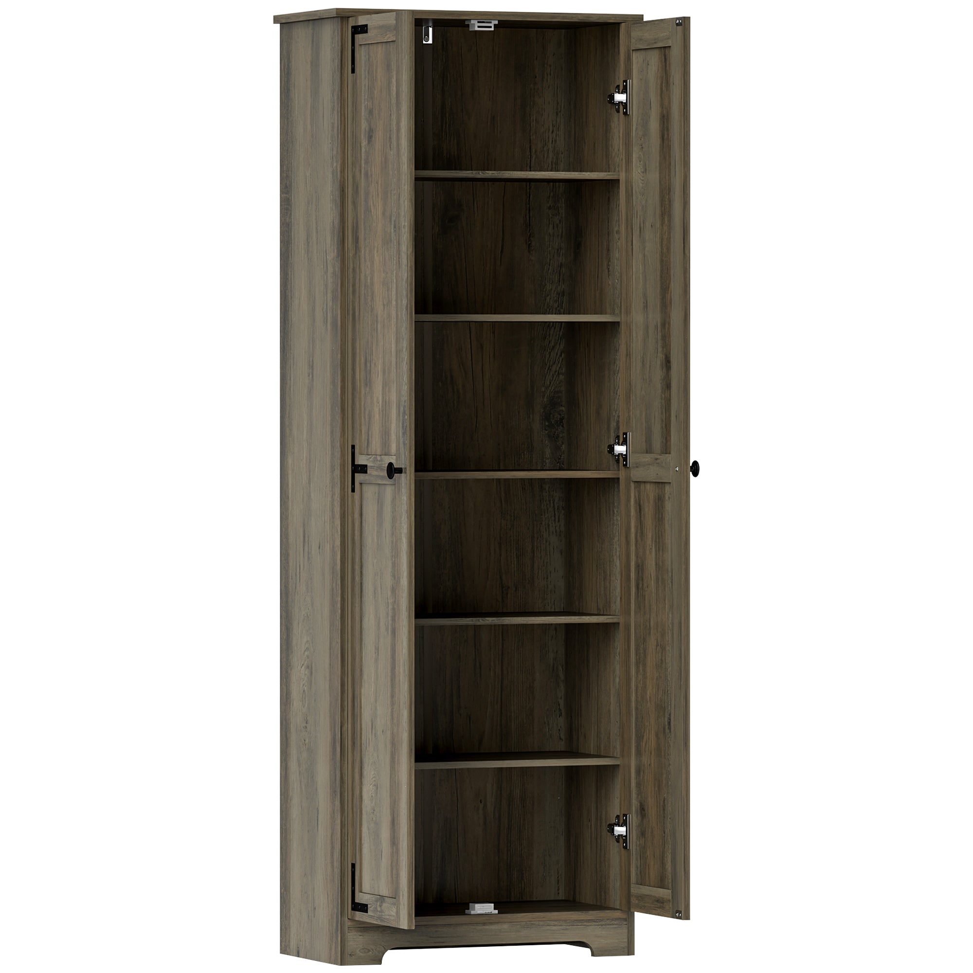 HOMCOM 67" Farmhouse Pantry Cabinet, Tall Kitchen Pantry with Adjustable Shelves, Freestanding Storage Cabinet with Recessed Doors, Distressed Grey