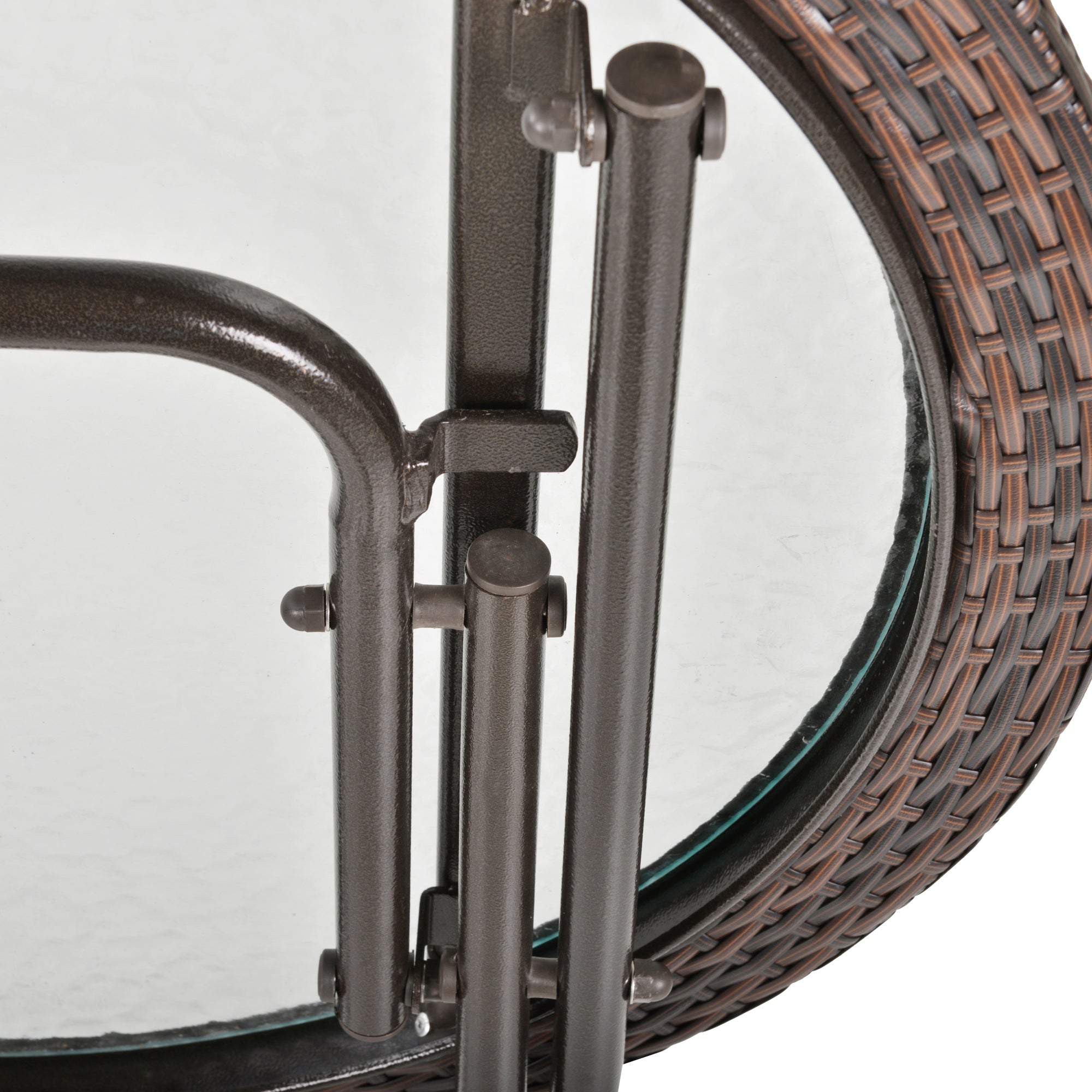 Outsunny 26.8" Dia. (68 Dia. cm) Folding Round Tempered Glass Metal Table with Brown Rattan Edging, Brown