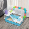 PawHut Hamster Cage, Small Animal House, 3-Level Guinea Pig Cage Gerbil Haven, Tunnel Tube System, with Water Bottle, Exercise Wheel, Food Dish, Ramps, Light Blue
